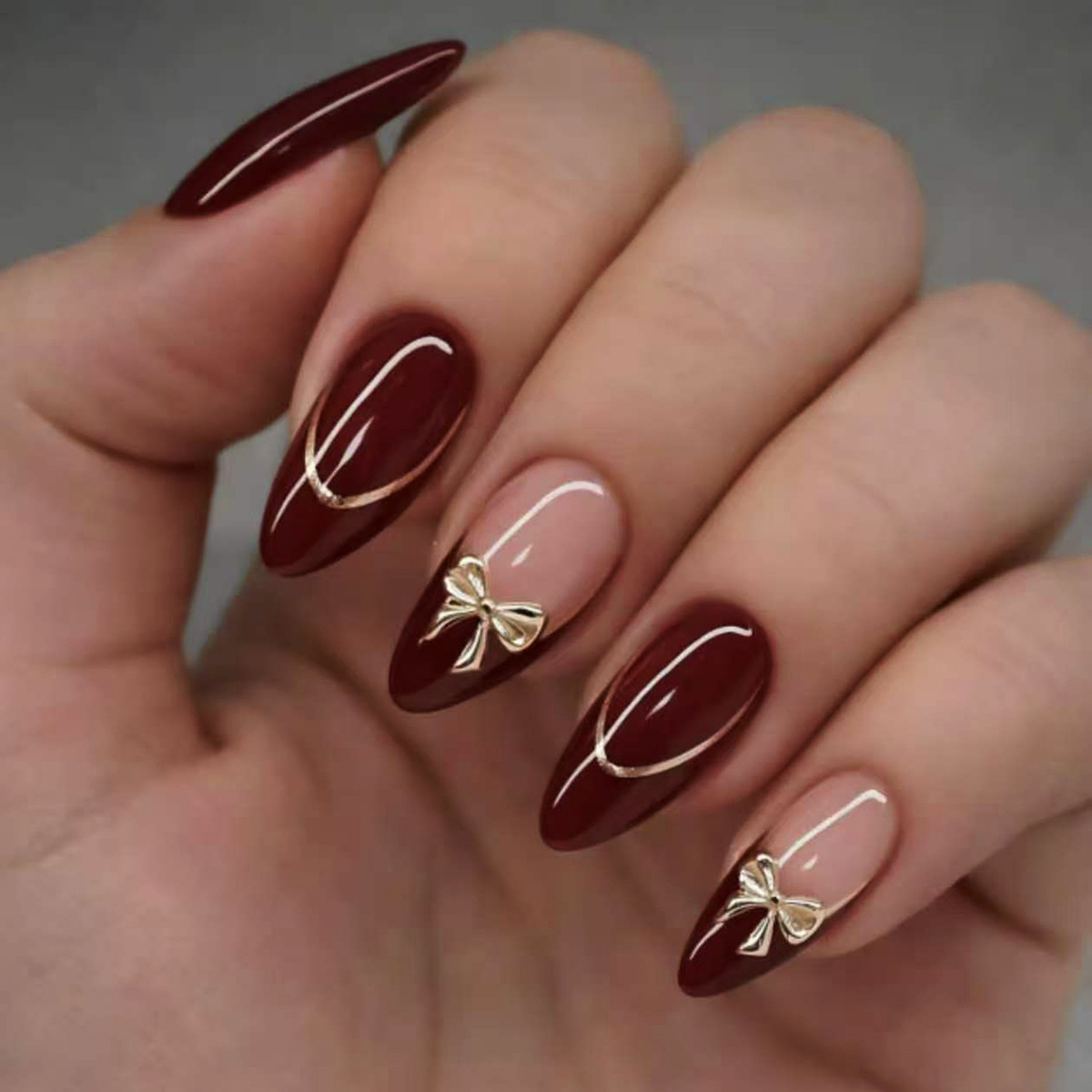 Nail Art Simple - 24 Adet Retro Şarap Kırmızısı Fransız