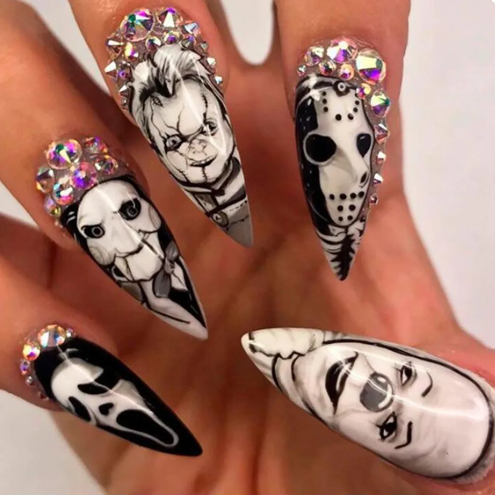 Nail Art Vampire - 24 adet parlak uzun badem cadılar