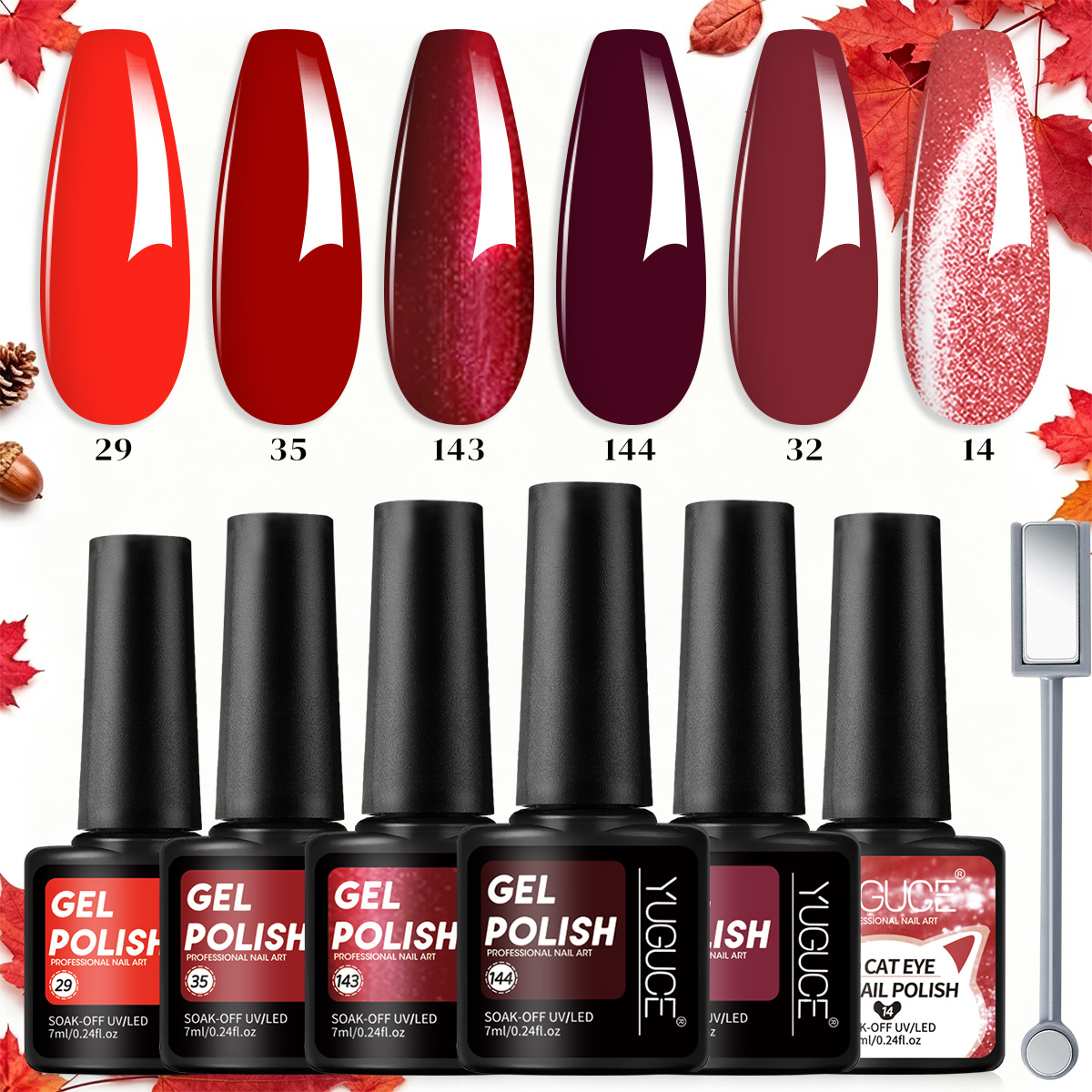 Nail Art Red Wine Cat Eye - 7 parçalı şarap kırmızısı ve bordo