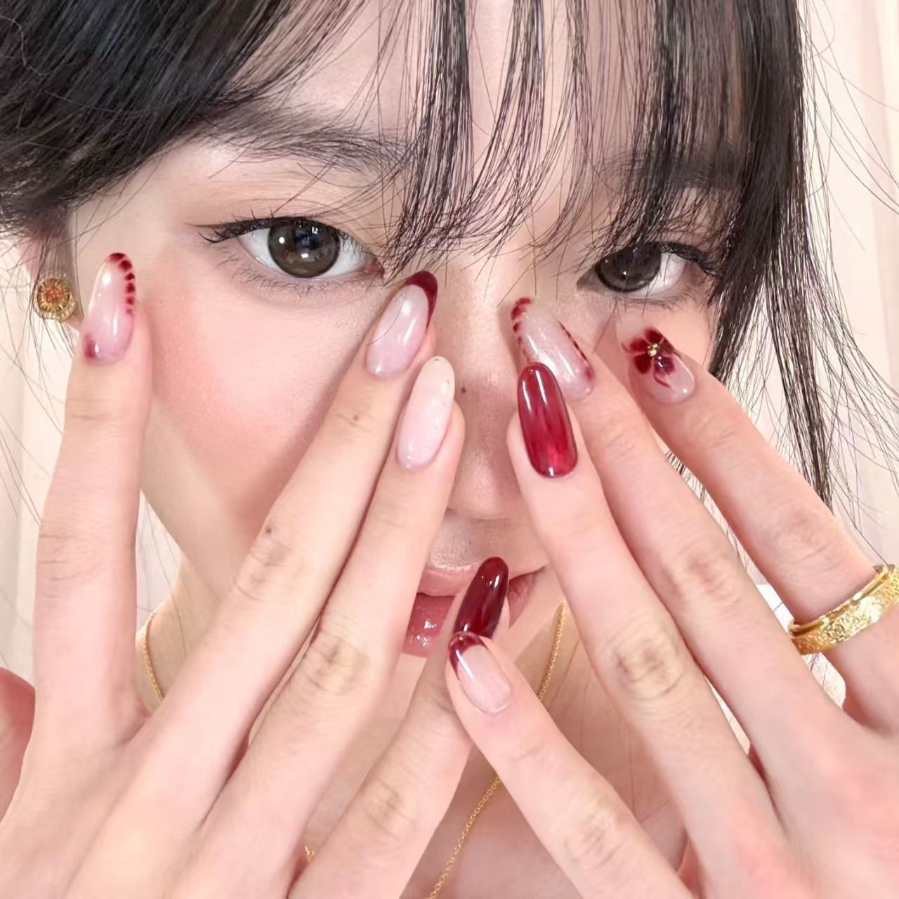 10 Adet El Yapımı Oval Takma T - Nail Art Red Wine Cat Eye incelemesi ve fiyatı
